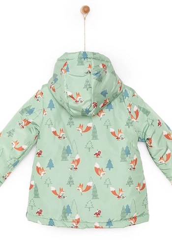 Kız Çocuk Yeşil Kapüşonlu Baskılı Mont - Görsel 2