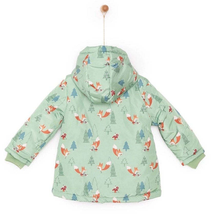 Kız Çocuk Yeşil Kapüşonlu Baskılı Mont - Görsel 2