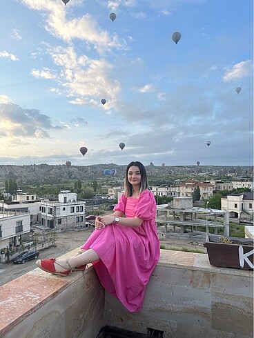 Pembe uzun elbise - Görsel 6