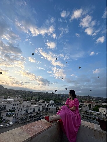 Pembe uzun elbise - Görsel 7