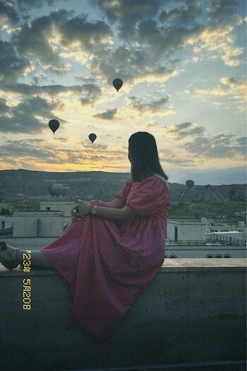 Pembe uzun elbise - Görsel 9