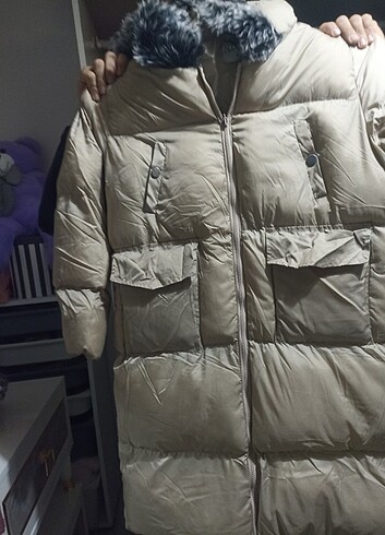 m Beden ten rengi Renk Şişme mont uzun