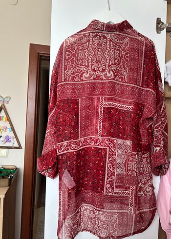 s Beden Bordo Desenli Bohem Kadın Gömlek