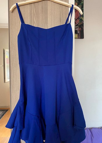 Parlak Mavi Mini Straplez Elbise