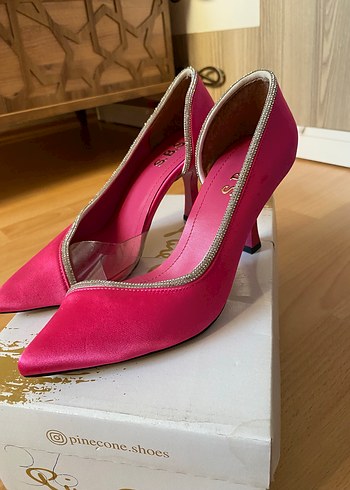 36 Beden Pembe Seksi Saten Stiletto Kadın Topuklu Ayakkabı