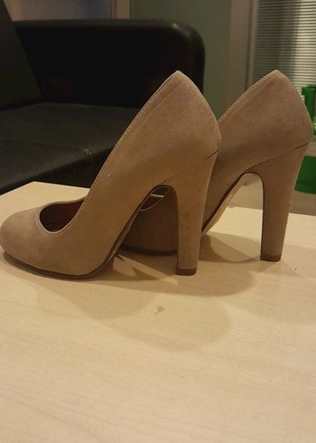 Bej Süet Topuklu Kadın Ayakkabı - Görsel 13