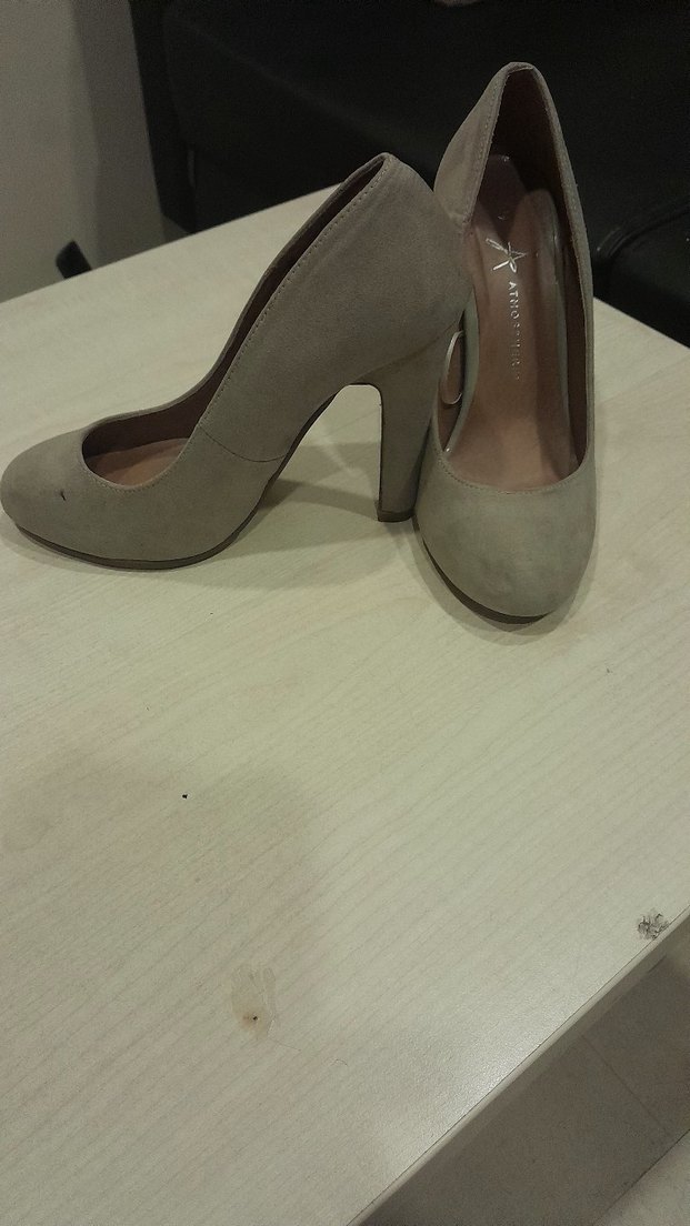 Bej Süet Topuklu Kadın Ayakkabı - Görsel 2