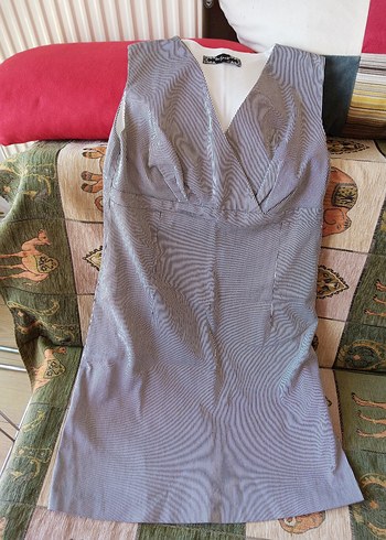 kolsuz elbise Düğmeli V Yaka - Görsel 6