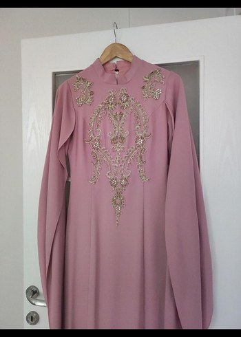 m Beden pembe Renk Pembe Nakışlı Uzun Abiye Elbise