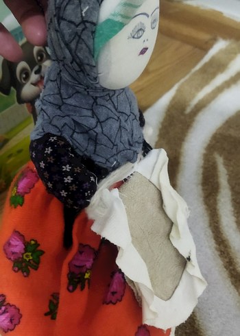 Gri Başlıklı Renkli Etekli Bez Bebek el yapımı - Görsel 4