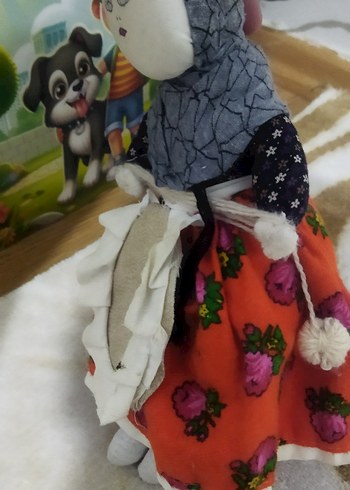 Gri Başlıklı Renkli Etekli Bez Bebek el yapımı - Görsel 2