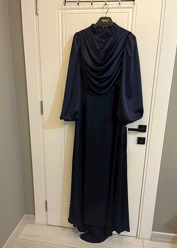 Uzun Kol Drapeli Lacivert Kadın Elbise nişan ve söz elbisesi - Görsel 2