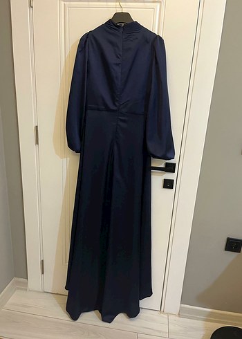 Uzun Kol Drapeli Lacivert Kadın Elbise nişan ve söz elbisesi - Görsel 3