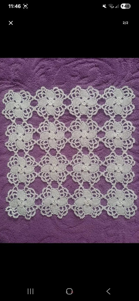 El Yapımı Beyaz Dantel Çiçek Motifli Örtü - Görsel 2