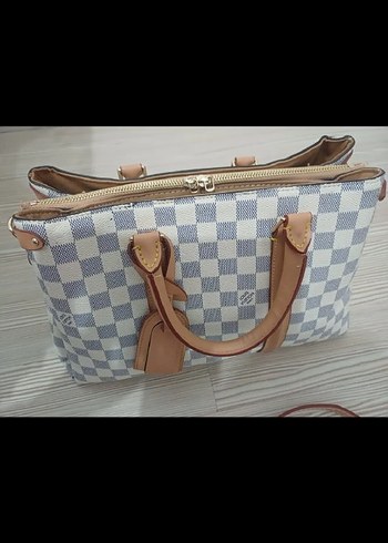 Bej Kareli Deri Kadın Çanta - Görsel 2