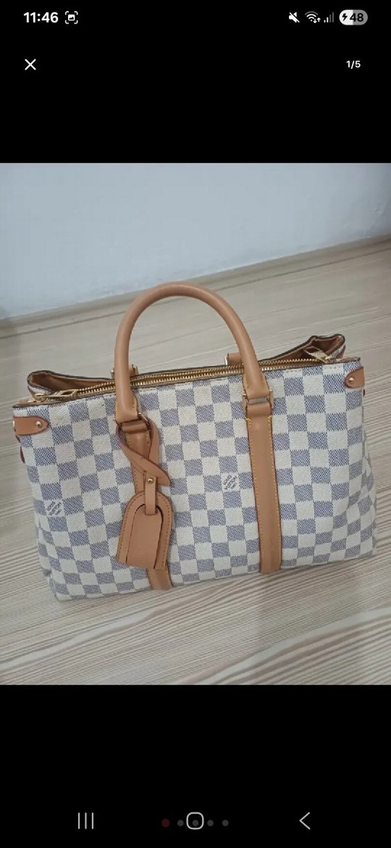 Bej Kareli Deri Kadın Çanta - Görsel 3