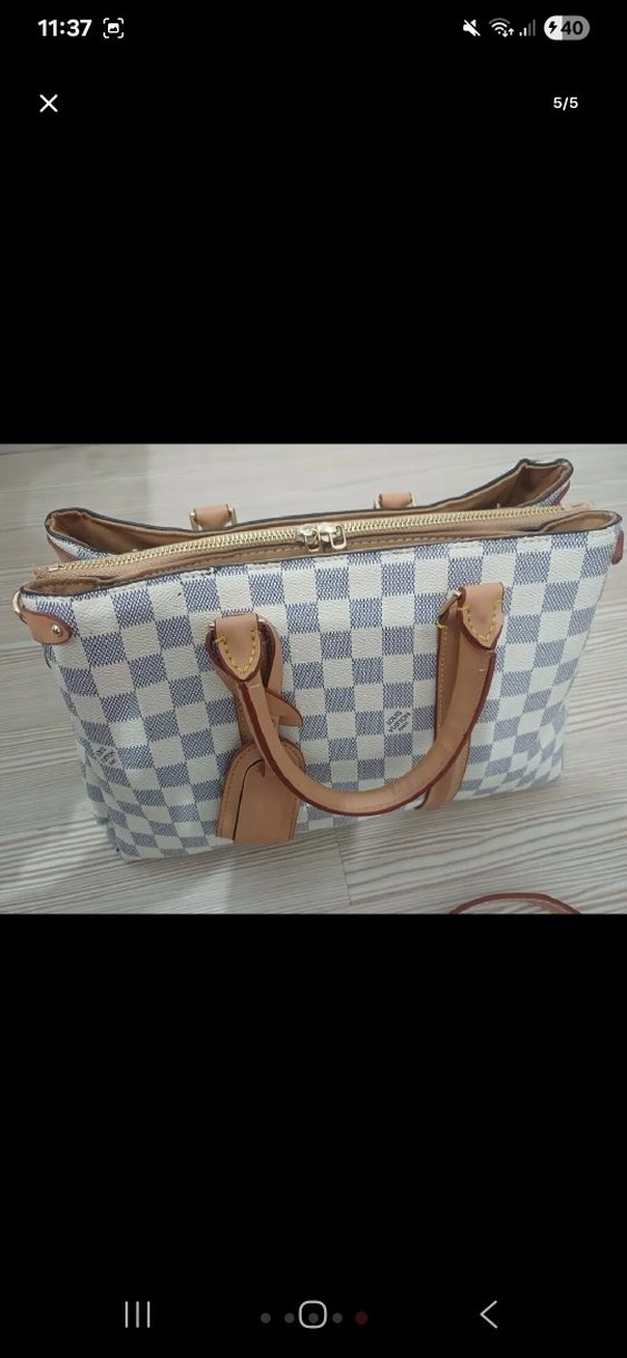 Bej Kareli Deri Kadın Çanta - Görsel 2