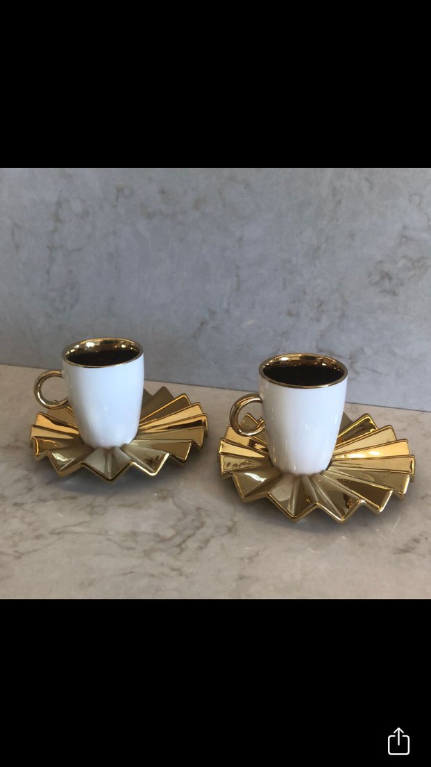 Altın renkli 2'li fincan ve tabak seti - Görsel 2