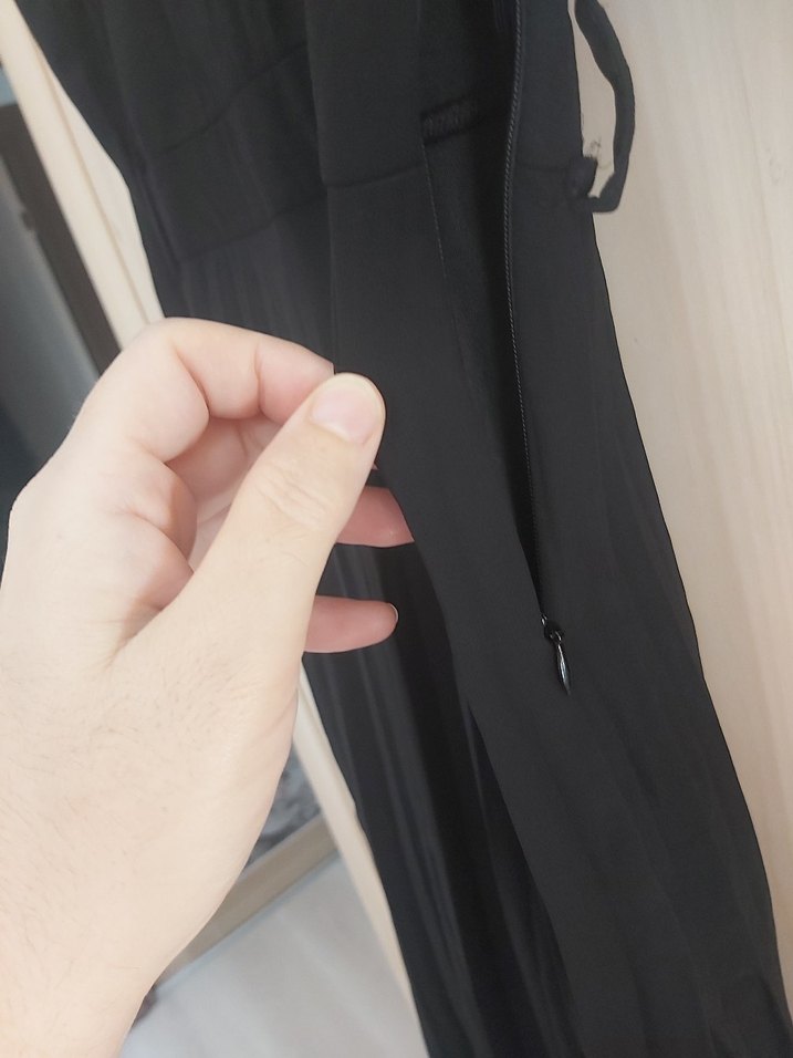 Siyah Uzun Kollu Pilili Kadın Elbise - Görsel 2