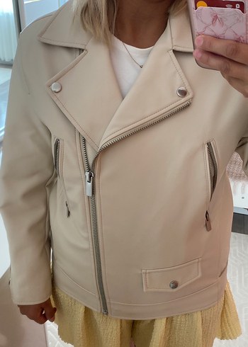 Bej Zara Deri Kadın Ceket - Görsel 8