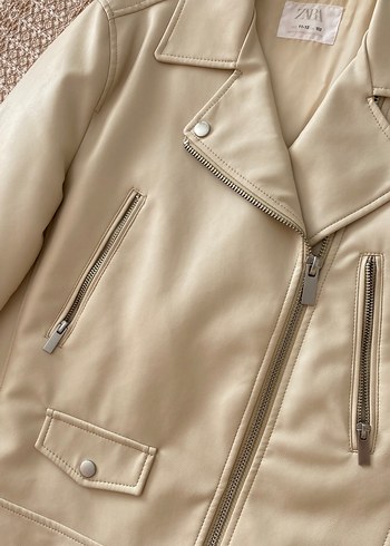 Bej Zara Deri Kadın Ceket - Görsel 5