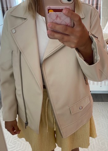 Bej Zara Deri Kadın Ceket - Görsel 6