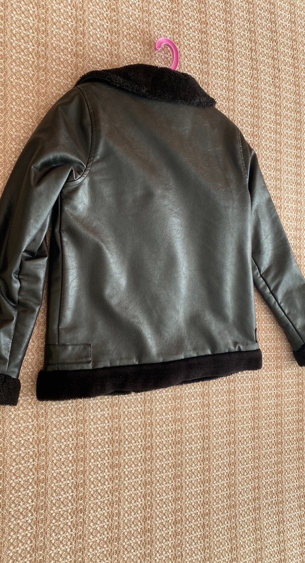 Kürk Detaylı Siyah Deri Biker Ceket - Görsel 3