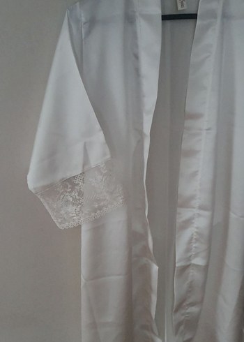 Suwen Parlak Beyaz, Midi Boy, Kısa Kollu Kadın Sabahlık - Görsel 2