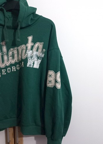 Yeşil Kapüşonlu Oversize Sweatshirt - Görsel 6