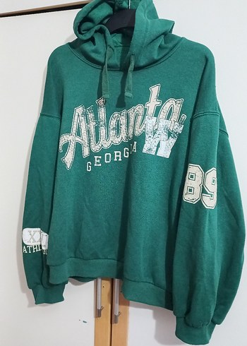 Yeşil Kapüşonlu Oversize Sweatshirt - Görsel 10