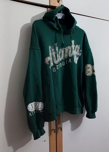 Yeşil Kapüşonlu Oversize Sweatshirt - Görsel 9