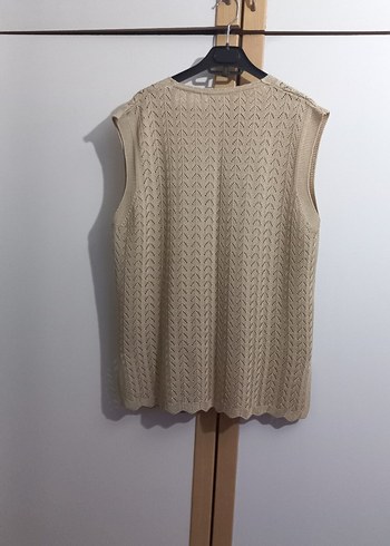 Bej Örgü Kadın Yelek V Yakalı - Görsel 3
