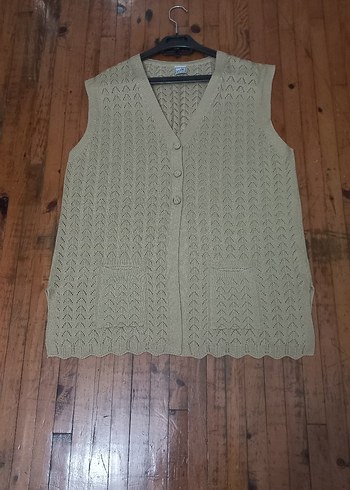 Bej Örgü Kadın Yelek V Yakalı - Görsel 6