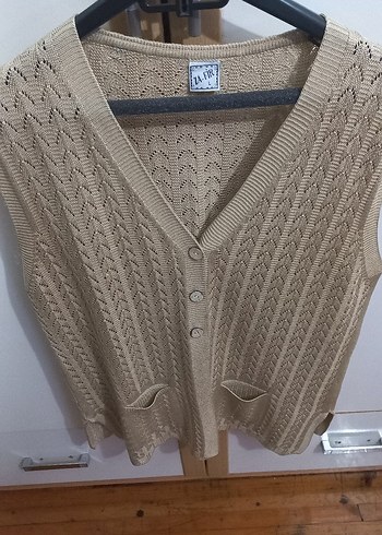 Bej Örgü Kadın Yelek V Yakalı - Görsel 4