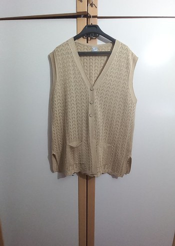 Bej Örgü Kadın Yelek V Yakalı - Görsel 10