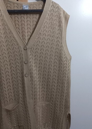Bej Örgü Kadın Yelek V Yakalı - Görsel 2