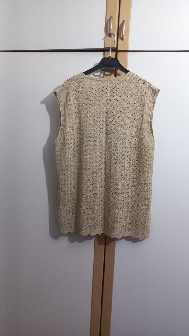 Bej Örgü Kadın Yelek V Yakalı - Görsel 3