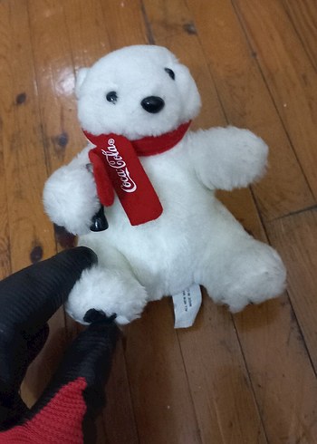 Kırmızı atkılı beyaz peluş ayı oyuncak - Görsel 5