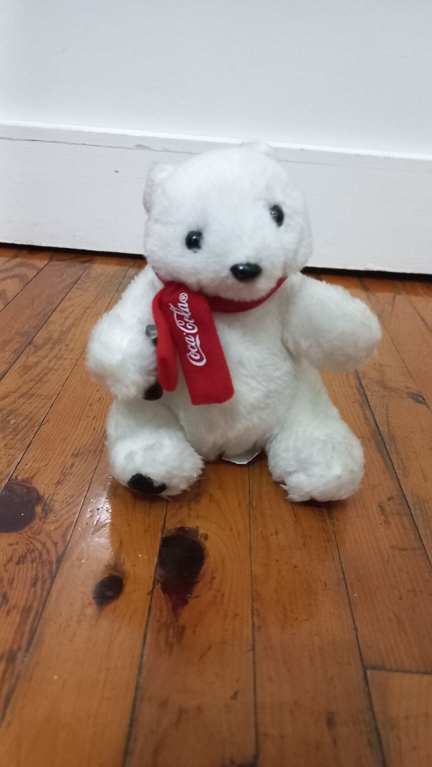 Kırmızı atkılı beyaz peluş ayı oyuncak - Görsel 2