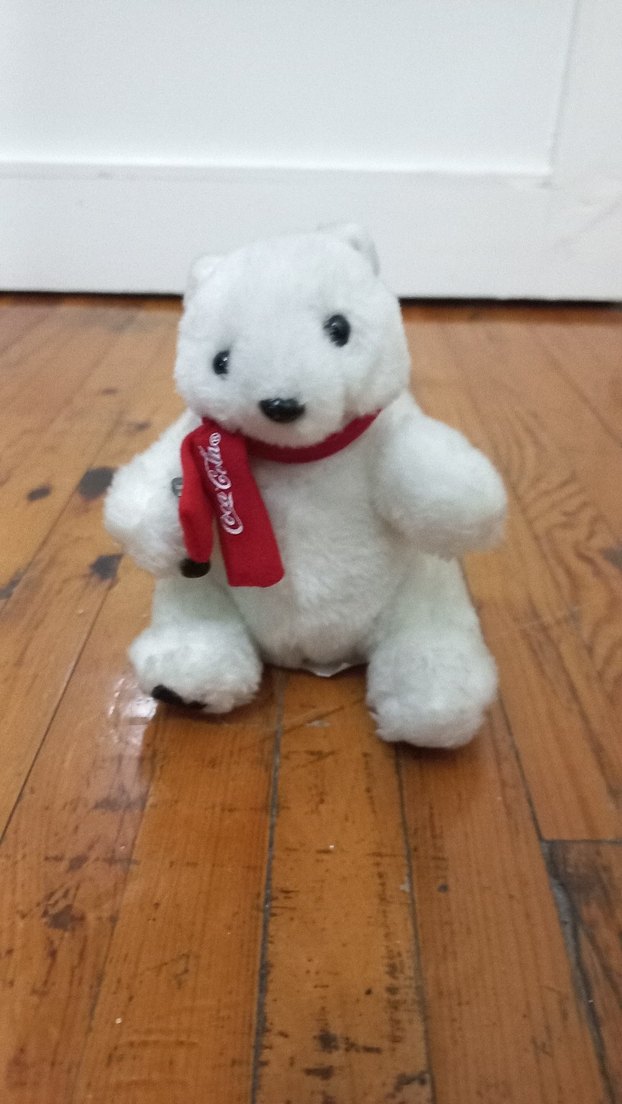 Kırmızı atkılı beyaz peluş ayı oyuncak - Görsel 4