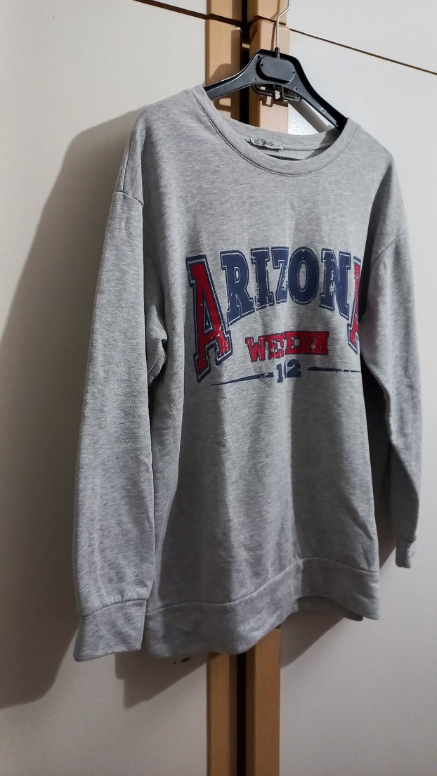 Gri Kadın Baskılı Uzun Kollu Sweatshirt - Görsel 4