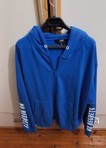 Mavi Kapüşonlu Fermuarlı Erkek Sweatshirt - Görsel 5