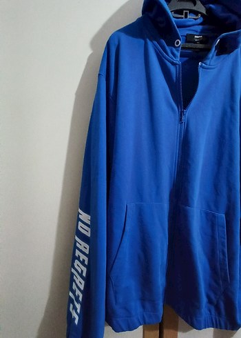 Mavi Kapüşonlu Fermuarlı Erkek Sweatshirt - Görsel 4