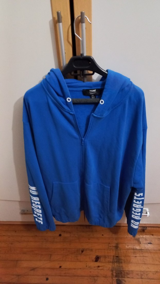 Mavi Kapüşonlu Fermuarlı Erkek Sweatshirt - Görsel 5