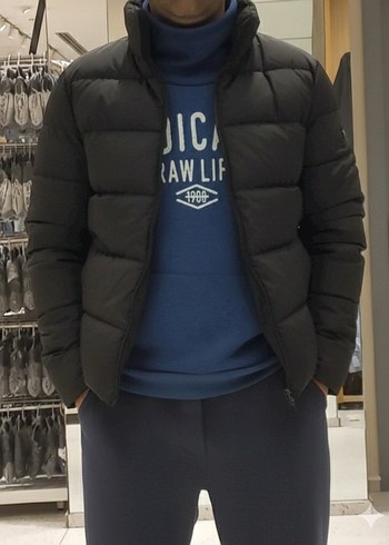 Lacivert Yüksek Yaka Baskılı Erkek Sweatshirt - Görsel 3