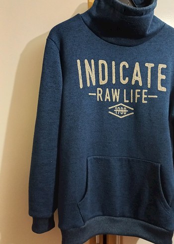 Lacivert Yüksek Yaka Baskılı Erkek Sweatshirt - Görsel 7