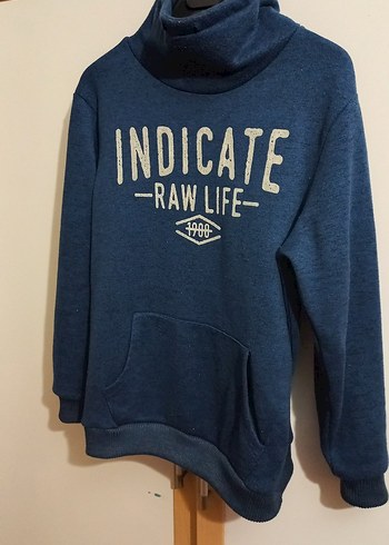 Lacivert Yüksek Yaka Baskılı Erkek Sweatshirt - Görsel 5