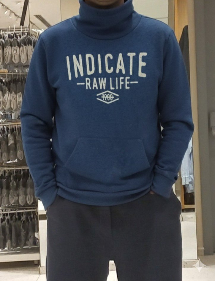 Lacivert Yüksek Yaka Baskılı Erkek Sweatshirt - Görsel 2