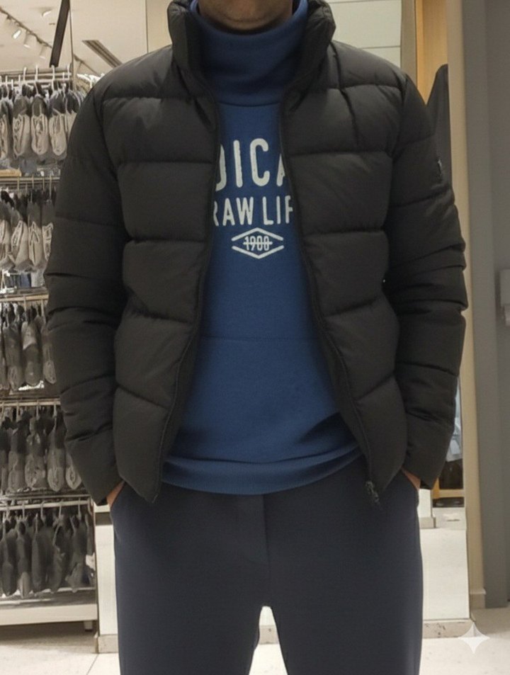 Lacivert Yüksek Yaka Baskılı Erkek Sweatshirt - Görsel 3