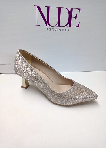 Bej Desenli Pliseli Stiletto Topuklu - Görsel 3